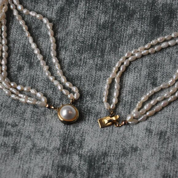 Vintage Multi-strand (5 Rows) Natural Freshwater Rice Pearl hand Beaded Necklace - Picture 12 of 12